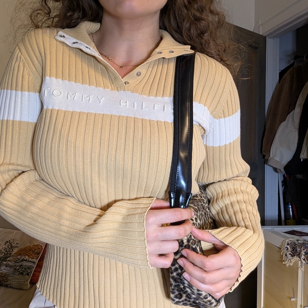 Tommy Hilfiger Women's Golden Yellow and White Sweater